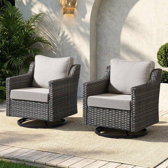 Bellefurn Outdoor Wicker Rocking Chair Patio Swivel Chairs Set of 2,Patio Swivel Rocker Rattan Furniture Sets for Outdoor Porch Deck Garden Backyard