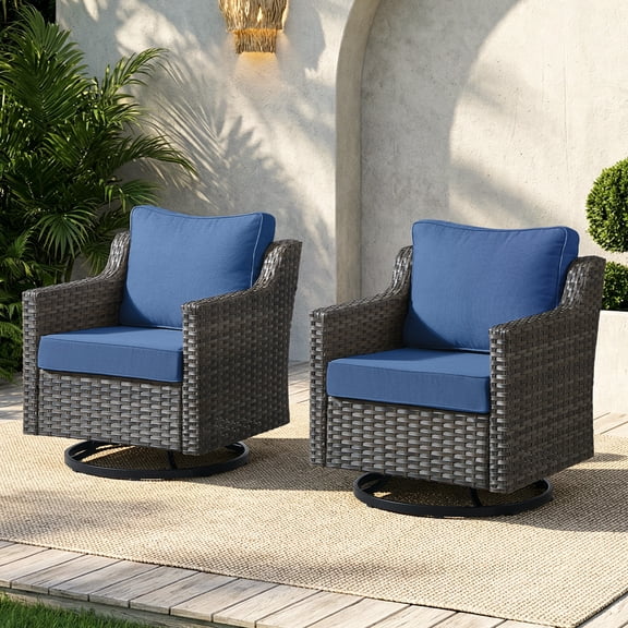 Bellefurn Outdoor Wicker Rocking Chair Patio Swivel Chairs Set of 2,Patio Swivel Rocker Rattan Furniture Sets for Outdoor Porch Deck Garden Backyard