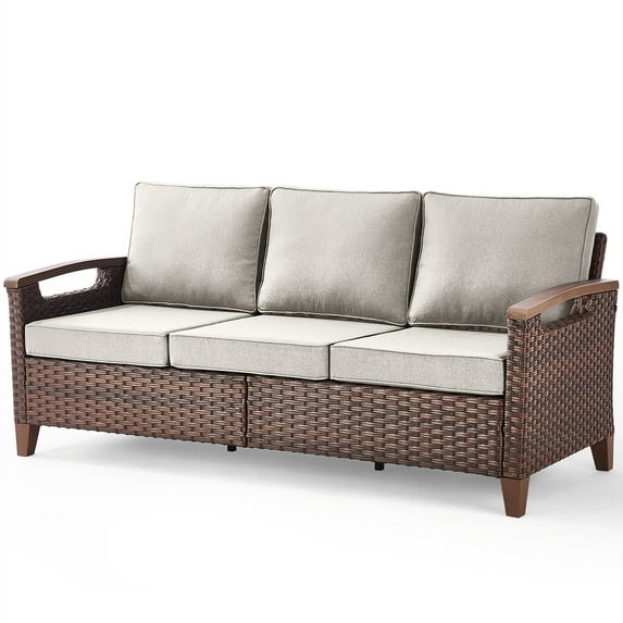 Bellefurn Wicker Patio Sofa Outdoor Couch,Patio 3 Seater Sofa Outdoor Rattan Furniture Sofa with Non-Slip Thick Cushions for Outdoor,Garden,Lawn,Backyard