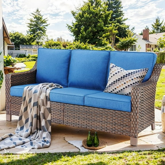 Bellefurn Outdoor Couch Patio Furniture Sofa,All-Weather Wicker Patio 3 Seater Sofa with 5" Thick Cushion for Outdoor,Garden,Lawn,Backyard