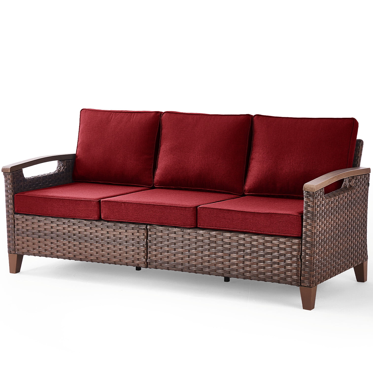 Bellefurn Wicker Patio Sofa Outdoor Couch,Patio 3 Seater Sofa Outdoor Rattan Furniture Sofa with Non-Slip Thick Cushions for Outdoor,Garden,Lawn,Backyard