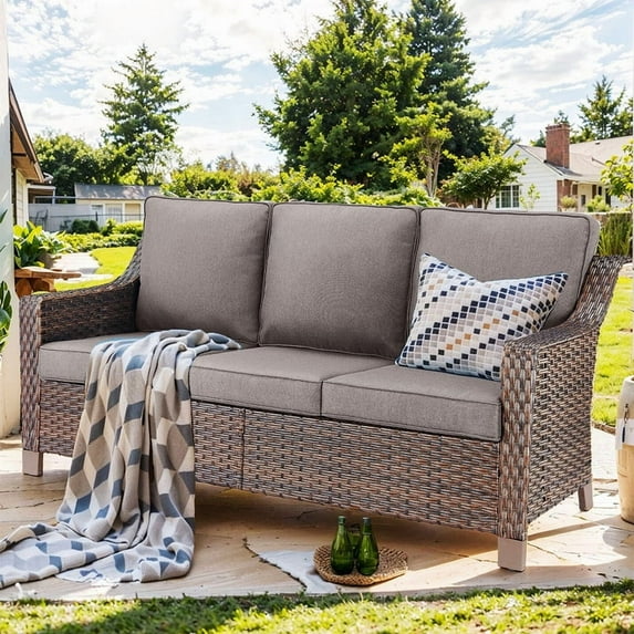Bellefurn Outdoor Couch Patio Furniture Sofa,All-Weather Wicker Patio 3 Seater Sofa with 5" Thick Cushion for Outdoor,Garden,Lawn,Backyard