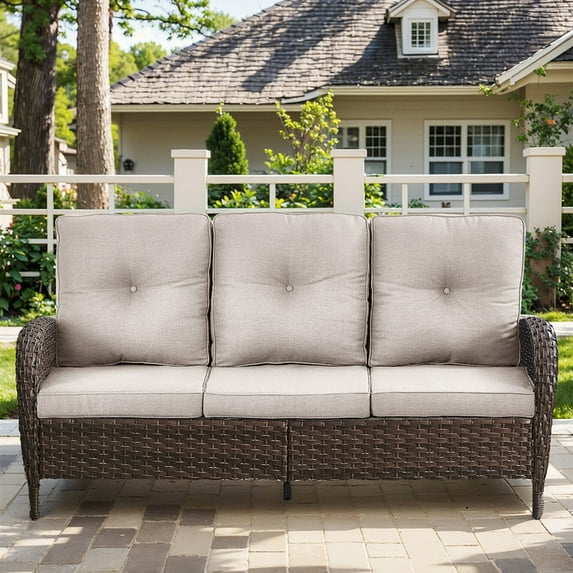 Bellefurn Patio Sofa Patio Furniture Sofa Set,Outdoor 3 Seater Couch with Coffee Table and Thick Cushions for Outdoor,Garden,Lawn,Backyard