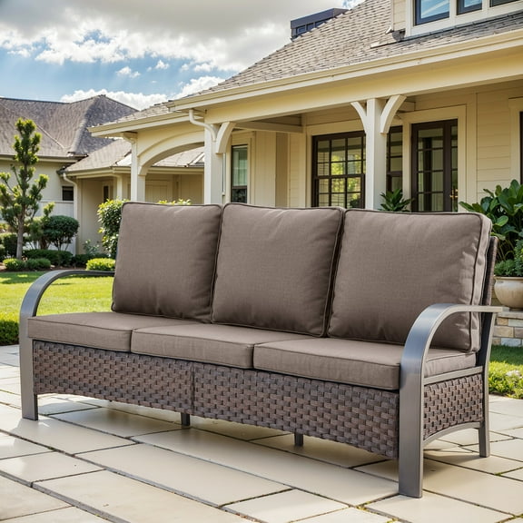 Bellefurn Outdoor Couch Wicker Patio Sofa,High Back 3 Seater Outdoor Sofa with 5" Thick Cushions for Outdoor,Garden,Lawn,Backyard