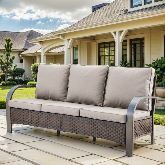 Bellefurn Outdoor Couch Wicker Patio Sofa,High Back 3 Seater Outdoor Sofa with 5" Thick Cushions for Outdoor,Garden,Lawn,Backyard