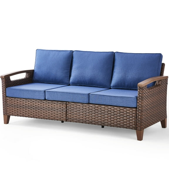 Bellefurn Wicker Patio Sofa Outdoor Couch,Patio 3 Seater Sofa Outdoor Rattan Furniture Sofa with Non-Slip Thick Cushions for Outdoor,Garden,Lawn,Backyard
