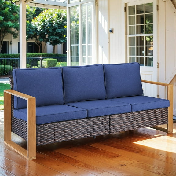 Bellefurn Wicker Patio Couch Outdoor Sofa,All-Weather Outdoor 3 Seats Couch with 5" Thick Cushions for Outdoor,Garden,Lawn,Backyard