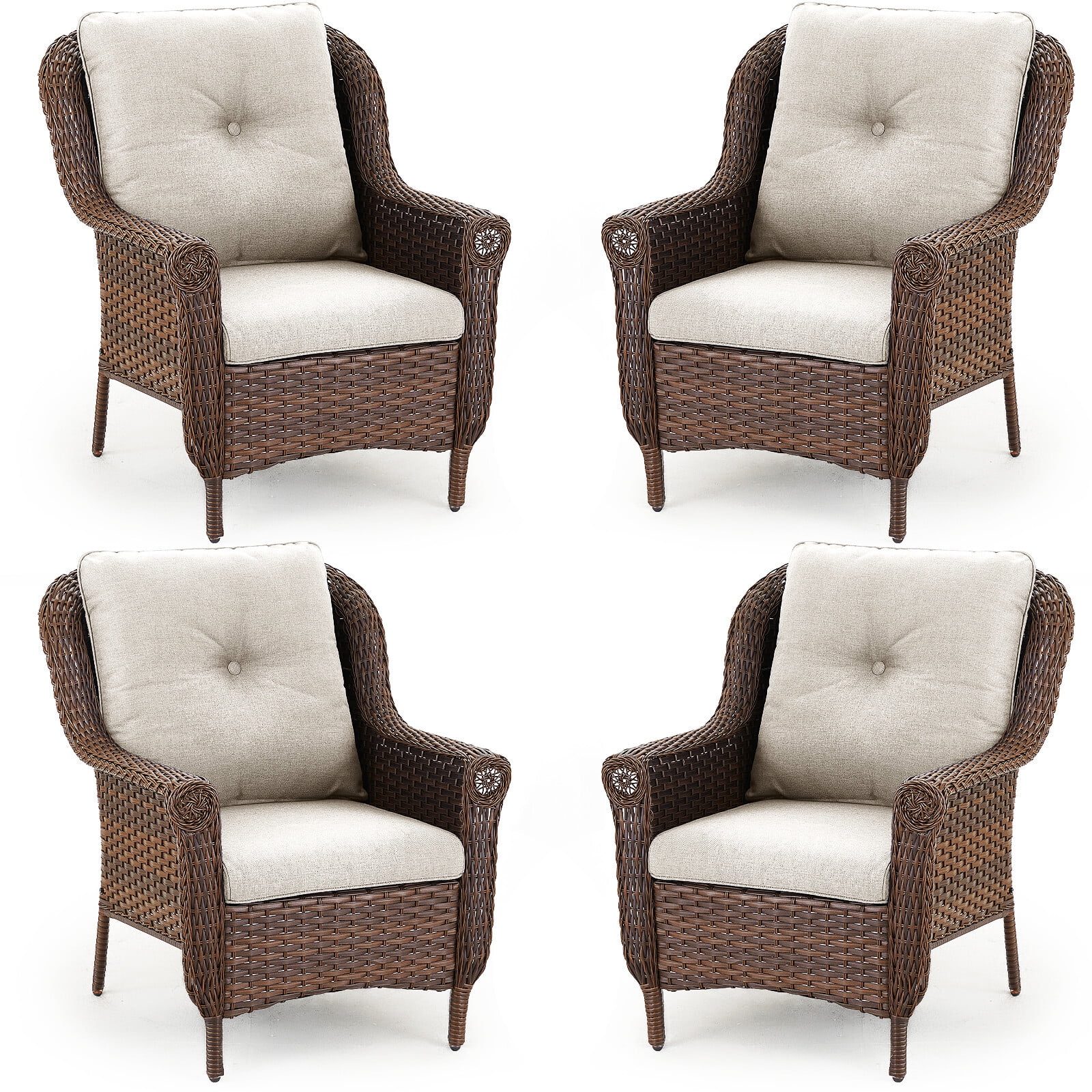 Bellefurn Patio Furniture Chairs Outdoor Wicker Chairs of 4,High Back ...
