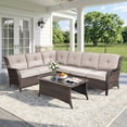 thumbnail image 1 of Bellefurn Outdoor Wicker Patio Furniture Set,Outdoor Wicker Sectional Sofa Set L-Shaped Sectional Sofa with Coffee Table,All Weather Rattan Conversation Set for Backyard Porch Garden, 1 of 11
