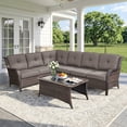 thumbnail image 1 of Bellefurn Outdoor Wicker Patio Furniture Set,Outdoor Wicker Sectional Sofa Set L-Shaped Sectional Sofa with Coffee Table,All Weather Rattan Conversation Set for Backyard Porch Garden, 1 of 11