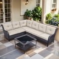 thumbnail image 1 of Bellefurn Outdoor Wicker Patio Furniture Set with Swivel Rocking Chairs,Outdoor Wicker Sectional Sofa Set L-Shaped Sectional Sofa with Coffee Table,Rattan Conversation Set for Backyard Porch Garden, 1 of 8