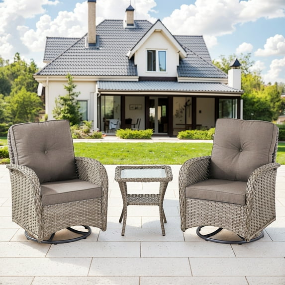 Bellefurn Patio Swivel Chairs Set of 2,Outdoor Swivel Rocker Chair with Side Table Wicker Patio Furniture Set for Porch Deck Backyard Poolside