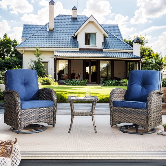 Bellefurn Patio Swivel Chairs Set of 2 Outdoor Swivel Rocker Patio Chair with Side Table,Wicker Patio Furniture Set for Porch Deck Backyard Poolside