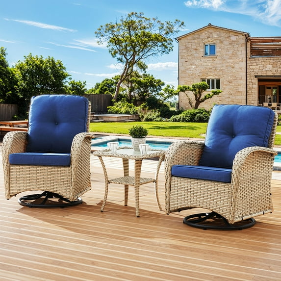 Bellefurn Patio Swivel Chairs Set of 2 Outdoor Swivel Rocker Patio Chair with Side Table,Wicker Patio Furniture Set for Porch Deck Backyard Poolside