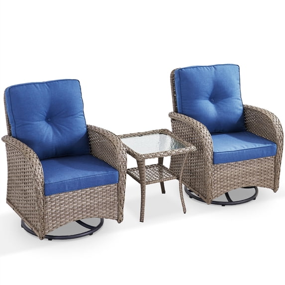 Bellefurn Patio Swivel Chairs Set of 2,Wicker Outdoor Swivel Rocker Chair with Side Table Patio Furniture Outdoor Conversation for Porch Deck Backyard Poolside