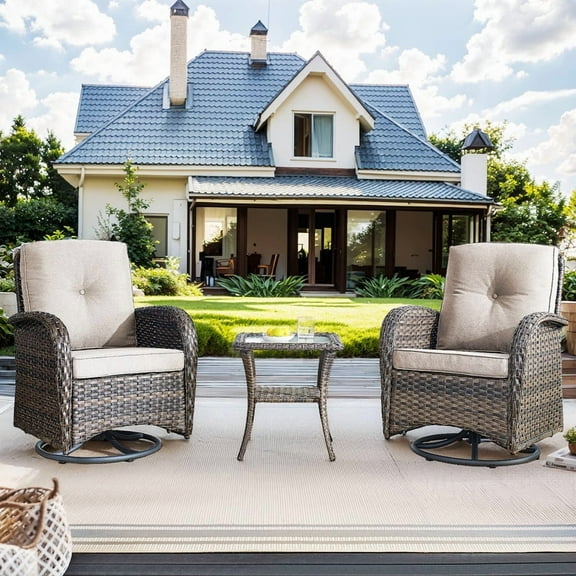 Bellefurn Patio Swivel Chairs Set of 2 Outdoor Swivel Rocker Patio Chair with Side Table,Wicker Patio Furniture Set for Porch Deck Backyard Poolside