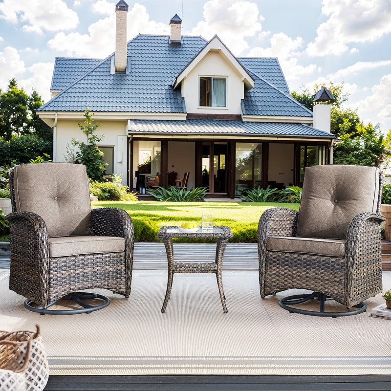 Bellefurn Patio Swivel Chairs Set of 2 Outdoor Swivel Rocker Patio Chair with Side Table,Wicker Patio Furniture Set for Porch Deck Backyard Poolside
