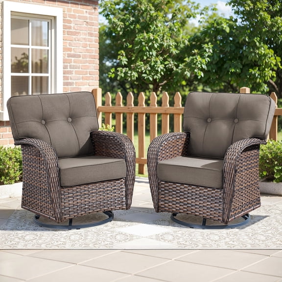 Bellefurn Patio Outdoor Swivel Chairs with 5" Thick T-shape Cushions,High Back Outdoor Swivel Rocker Patio Rocking Chairs Outdoor Conversation Set for Porch Balcony Deck