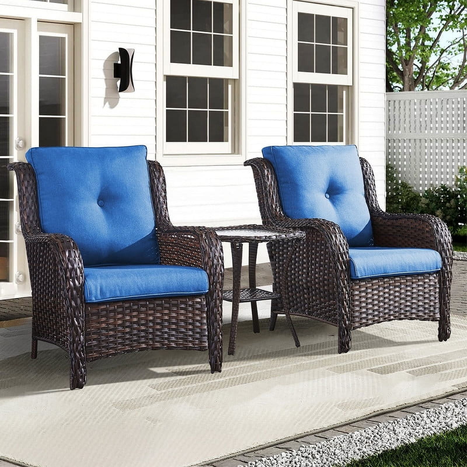 Bellefurn Patio Wicker Chairs Set,High Back Rattan Outdoor Patio Chairs Outdoor Furniture Set with Side Table for Proch Deck Garden Backyard