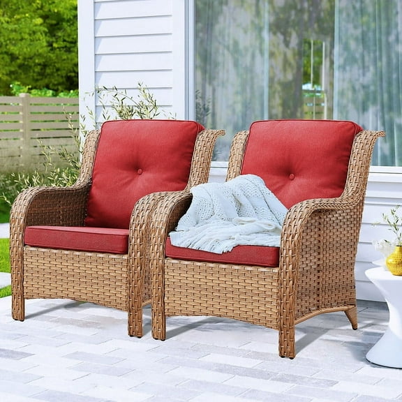 Bellefurn Patio Wicker Chairs Set of 2,High Back Outdoor Rattan Patio Chairs Outdoor Conversation Set for Garden Backyard Proch Deck