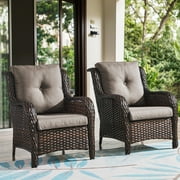 Bellefurn Patio Wicker Chairs Set of 2,High Back Outdoor Rattan Patio Chairs Outdoor Conversation Set for Garden Backyard Proch Deck