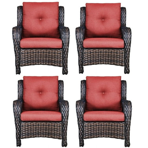 Bellefurn Patio Wicker Chairs Set of 4,Outdoor Rattan Patio Chairs High Back Outdoor Conversation Furniture Set with Side Table for Garden Backyard Proch Deck