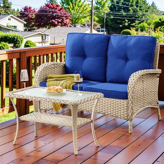 Bellefurn Outdoor Loveseat Patio Couch,Rattan Garden Sofa 2-Seat Outdoor Sofa Thicking Cushions Rattan Garden Furniture Sets for Outdoor,Balcony,Backyard,Poolside