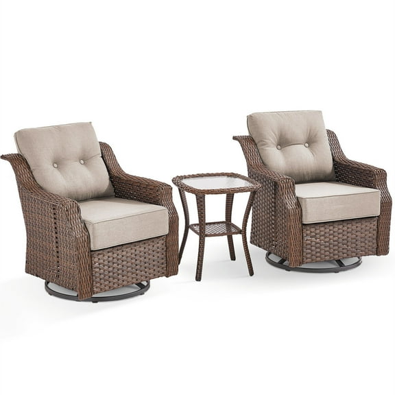 Bellefurn Luxury Outdoor Swivel Chairs Set of 2,Patio Wicker Swivel Rocking Chairs with 6 inch Thick Cushions,Patio Furniture Chairs Set for Balcony,Porch, Garden