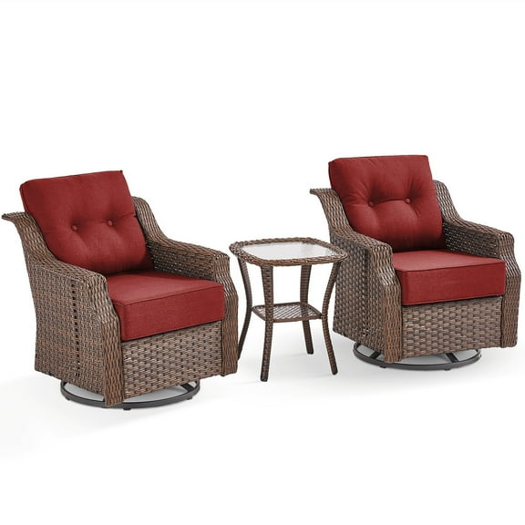 Bellefurn Luxury Outdoor Swivel Chairs Set of 2,Patio Wicker Swivel Rocking Chairs with 6 inch Thick Cushions,Patio Furniture Chairs Set for Balcony,Porch, Garden