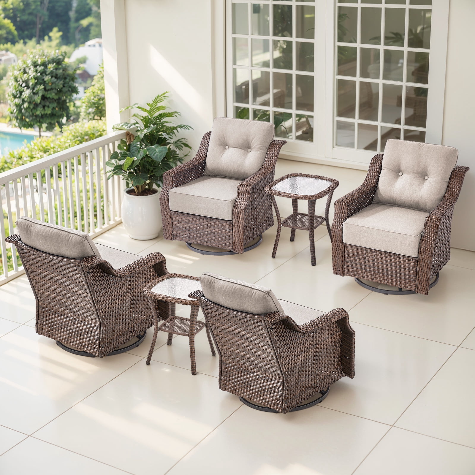 Bellefurn Outdoor Patio Swivel Rocker Patio Chairs with 6" Thick Cushion and Side Table,Rattan Patio Swivel Glider Chairs Outdoor Furniture Set Conversation Set for Porch,Deck,Yard