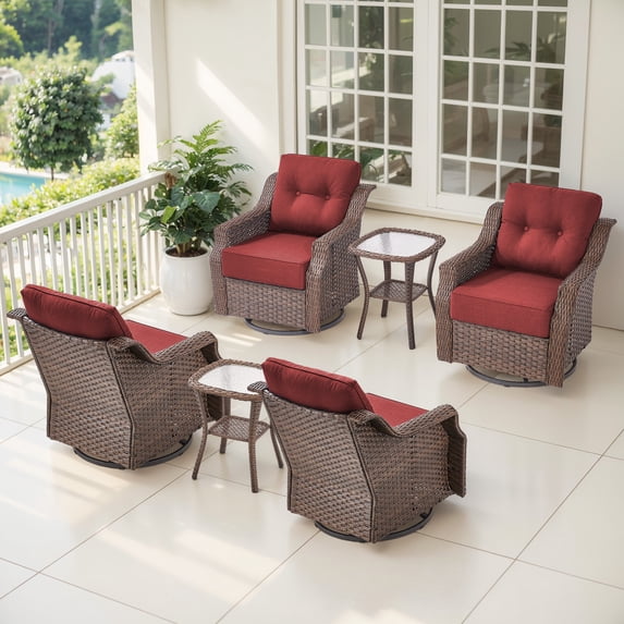 Bellefurn Outdoor Patio Swivel Rocker Patio Chairs with 6" Thick Cushion and Side Table,Rattan Patio Swivel Glider Chairs Outdoor Furniture Set Conversation Set for Porch,Deck,Yard