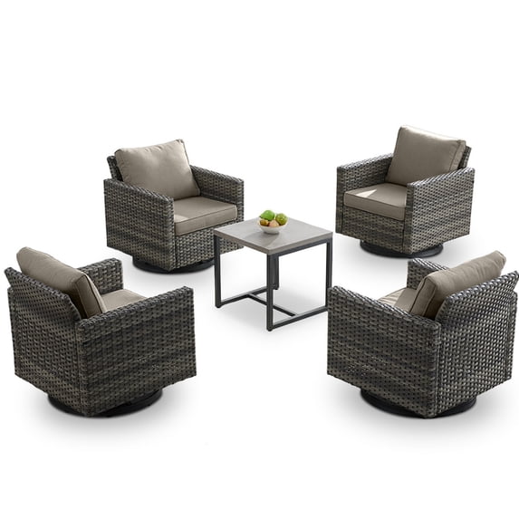 Bellefurn Wicker Outdoor Patio Furniture Set - 5 Piece Outdoor Conversation Set with 4 Patio Swivel Rocker Chairs and 1 Side Table,for Outside Porch Deck Backyard