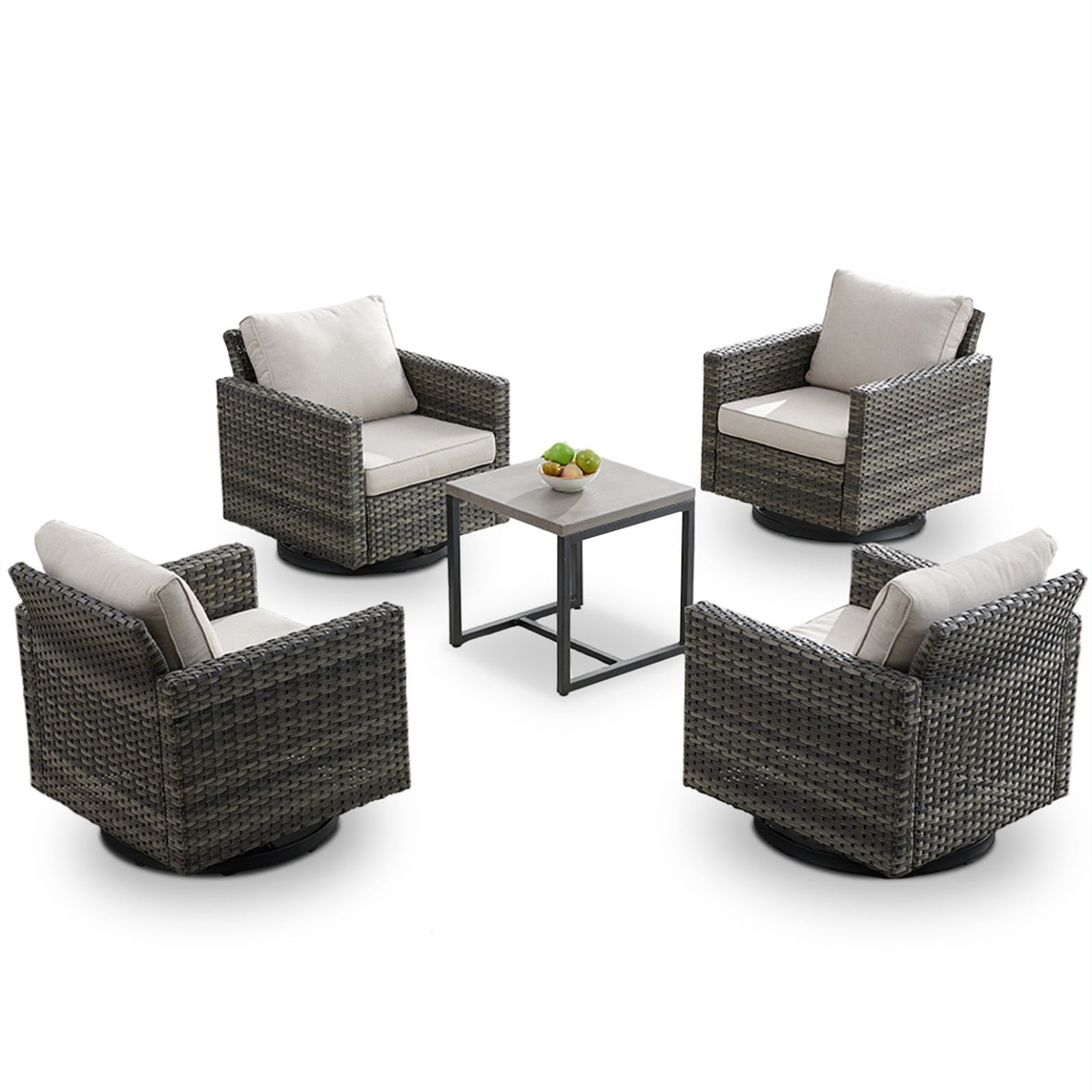 Bellefurn Wicker Outdoor Patio Furniture Set - 5 Piece Outdoor Conversation Set with 4 Patio Swivel Rocker Chairs and 1 Side Table,for Outside Porch Deck Backyard