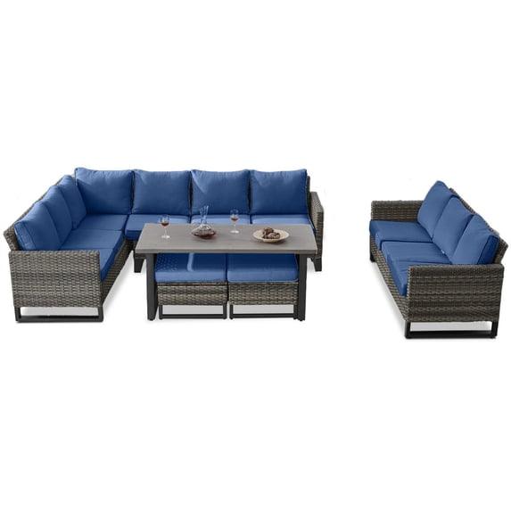 Bellefurn Wicker Outdoor Patio Furniture Set - 6 Piece Outdoor Conversation Set with 6-Seater Outdoor Sectional Sofa,Ottomans,Coffee Table,for Outside Porch Deck Backyar