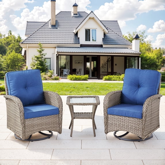 Bellefurn Patio Swivel Chairs Set of 2 Outdoor Swivel Rocker Patio Chair with Side Table,Wicker Patio Furniture Set for Porch Deck Backyard Poolside