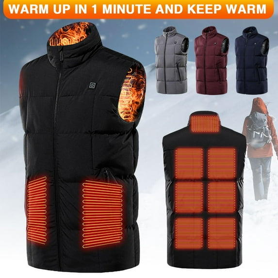 Bellella Electric Heated Vest Coat Heated Jacket USB Battery Pack, Infrared Heating Pad Clothes Outwear Body Warmer Winter Warm Up Women Mens