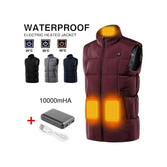Bellella Electric Heated Vest Coat Heated Jacket USB Battery Pack, Infrared Heating Pad Clothes Outwear Body Warmer Winter Warm Up Women Mens