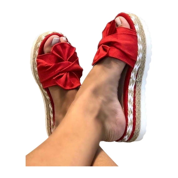 Bellella Ladies Womens Espadrille Bow Platform Slip On Heel Wedge Summer Sandals Sliders