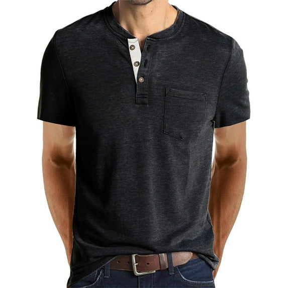 Bellella Men Henley Shirts Casual Short Sleeve Crew Neck Pullover Tops Summer Button Up T-Shirts with Front Pocket