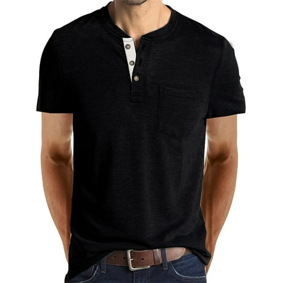 Bellella Men Henley Shirts Casual Short Sleeve Crew Neck Pullover Tops Summer Button Up T-Shirts with Front Pocket