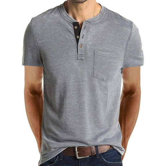 Bellella Men Henley Shirts Casual Short Sleeve Crew Neck Pullover Tops Summer Button Up T-Shirts with Front Pocket