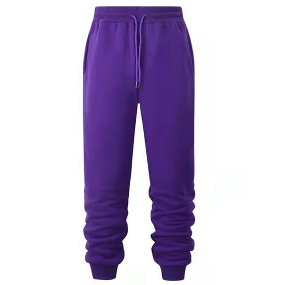 Bellella Men Solid Color Trousers Drawstring Elastic Waist Bottoms Pants Beam Foot Sweatpants With Pockets Purple L