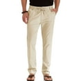 thumbnail image 1 of Bellella Men Summer Drawstring Pants Casual Elastic Waist Bottoms Jogger Trousers Solid Color Loungewear with Pockets Light Khaki 3XL, 1 of 4