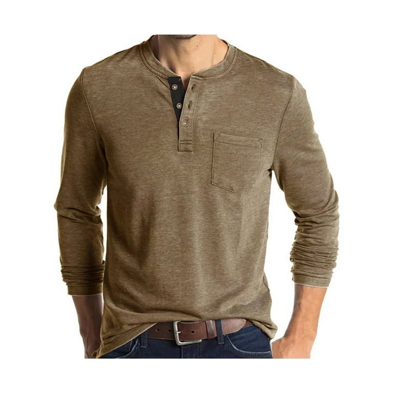 Bellella Mens Fashion Casual Long Sleeve Tops Shirts Basic Crew Neck Button Down Henley T-shirts Tee Pullover, Men's, Size: Small, Beige