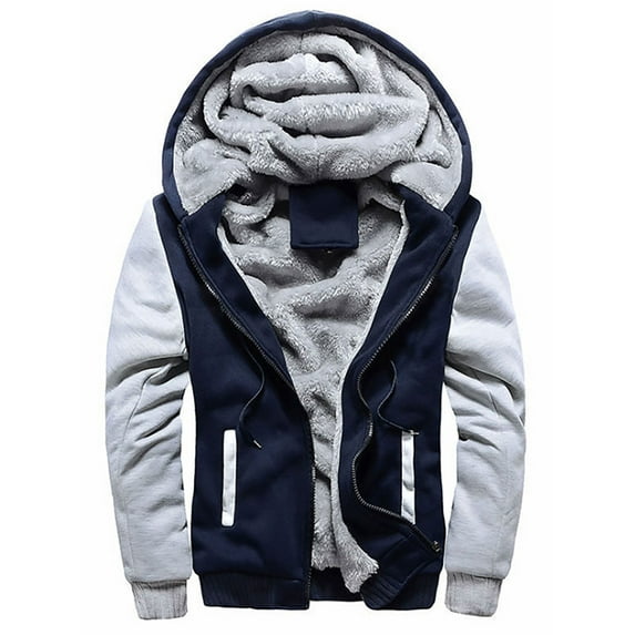 Bellella Soft Thermal Jacket Winter Coat for Men Color Stitching Coat Fleece Lined Jacket Hooded Outerwear with Pockets