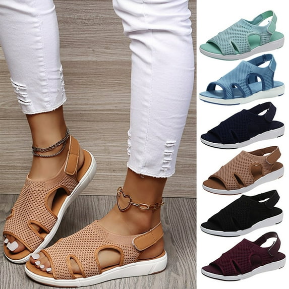 Bellella Woman Sandals Open Toe Sport Hiking Sandals Casual Summer Beach Walking Flat Sandals Khaki 9