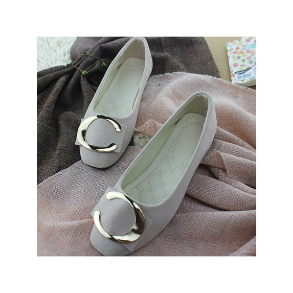 Bellella Women Flats Square Toe Flat Shoes Comfort Casual Shoe Faux Suede Pumps Party Formal Beige 4.5