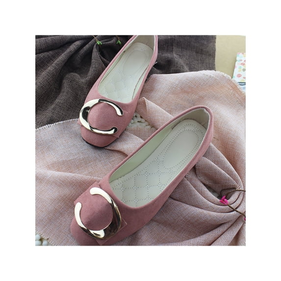 Bellella Women Flats Square Toe Flat Shoes Comfort Casual Shoe Faux Suede Pumps Party Formal Pink 6.5