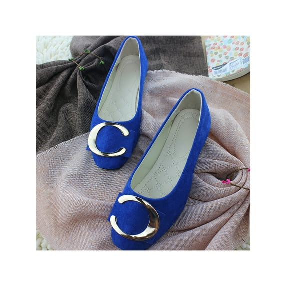 Bellella Women Flats Square Toe Flat Shoes Comfort Casual Shoe Faux Suede Pumps Party Formal Royal Blue 4.5