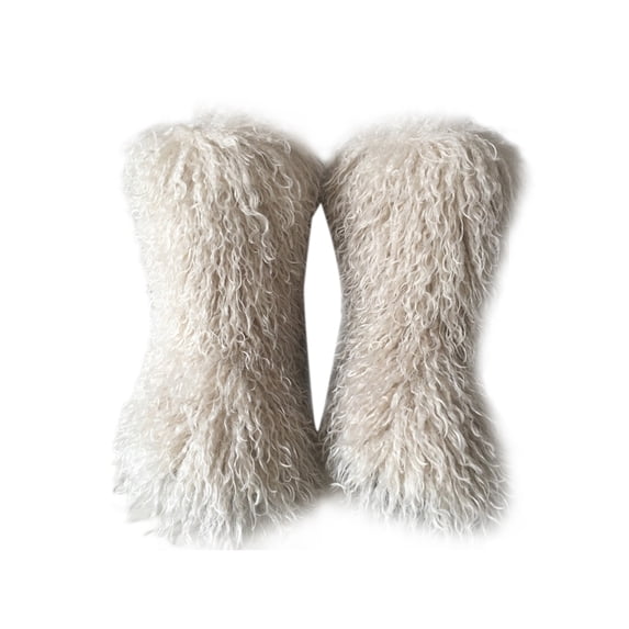 Bellella Women Mid Calf Boot Plush Winter Warm Shoes Furry Fuzzy Snow Boots Lightweight Casual Indoor Outdoor Beige 5.5